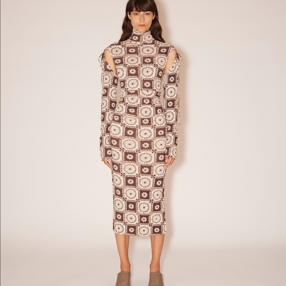 Nanushka Aleid Mesh-Jersey Oversized Floral Tile Print Dress Brown Size Large